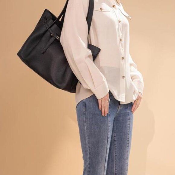 Tote Bag with Belted Detailing Black - Picture 6 of 6